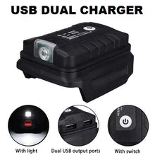 Load image into Gallery viewer, USB Port Mobile Phone Charger Adapter & LED For Makita 18V Li-ion Battery - Black Edition