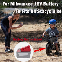 Load image into Gallery viewer, Stacyc Battery Adapter to Milwaukee 18V Battery 12&quot; &amp; 16&quot; Balance Bikes
