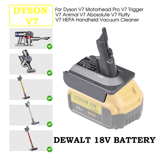 Dyson V7 Vacuum Battery Adapter To  Dewalt 18V Li-Ion Battery - Battery Adapters